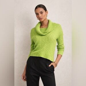 Lauren Ralph Lauren Lime Green Cable Knit Cowl Sweater M